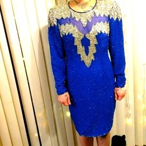 Vintage Sténay sequin dress size six blue